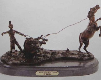 Lassoed Mustang Finest US LostWax Bronze Sculpture by Carl Kauba