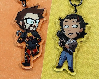 Gordon Freeman & Alyx Vance 2,5 pouces porte-clés breloques en acrylique (demi-vie 2)