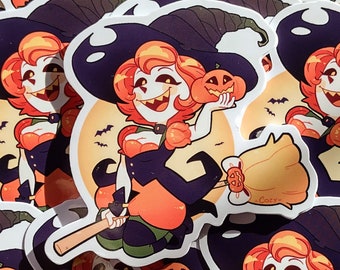 PUMPKIN WITCH Halloween Spooky Pinup 3 Inch Water Resistant Vinyl Sticker