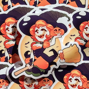 PUMPKIN WITCH Halloween Spooky Pinup 3 Inch Water Resistant Vinyl Sticker