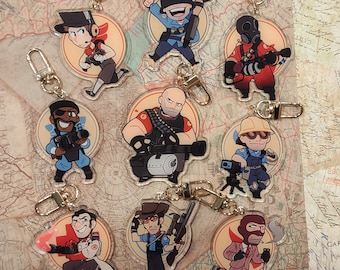 Team Fortress 2 Mercenary Class Charms (2.5 - 3 Inches) Acrylic Charm Keychains