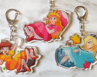 last chance! || retro video game princesses 2.5 inch acrylic charm keychains