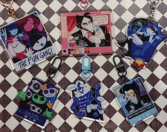 Deltarune Acrylic Charms - Fun Gang, Queen, Rouxls, Lancer, Swatch, Sweet Cap'n Cakes, Spamton