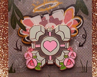 floral companion cube - 1.25 inch enamel lapel pin