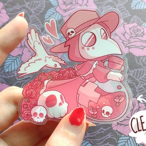 plague doctor witch - 3 inch transparent glossy waterproof weatherproof vinyl sticker for mugs, laptops, and vehicles