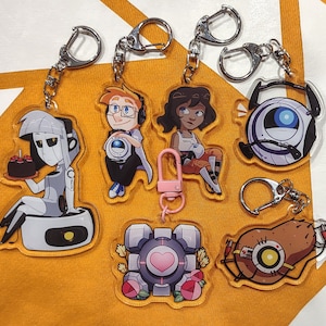 Chell, Wheatley, PotaDOS, GLaDOS, Companion Cube Portal 2 Acrylic Charm Keychains