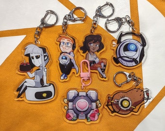 Chell, Wheatley, PotaDOS, GLaDOS, Companion Cube Portal 2 Acrylic Charm Keychains