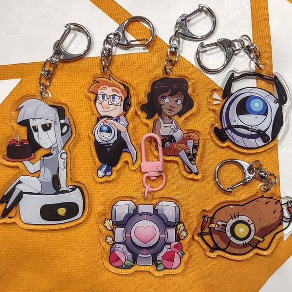 Chell, Wheatley, PotaDOS, GLaDOS, Companion Cube Portal 2 Acrylic Charm Keychains