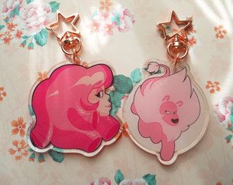 Last Chance! || Double-Sided 2.5 Inch Steven Universe Rose Quartz and Lion Acrylic Charms Keychains