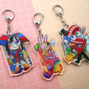 Pomni, Jax, and Caine 2.5 Inch Acrylic Charm Keychains (The Amazing Digital Circus)