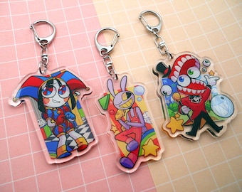 Pomni, Jax, and Caine 2.5 Inch Acrylic Charm Keychains (The Amazing Digital Circus)