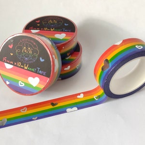 LGBT+ Pride Rainbow Decorative Silver Foil Washi Tape 15mm x 10m - Masking Tape for Journaling Organizing Bujo LGBTQIA LGBTQ Queer
