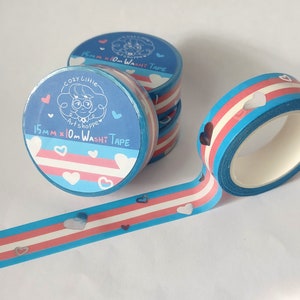 Dernière chance ! Ruban adhésif décoratif en papier Washi LGBT+ Transgender Pride 15 mm x 10 m - Masking tape pour tenir un journal et organiser Bujo LGBTQ Queer