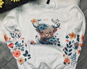 Highland Cow sweatshirt, Highlander cow, Adorbale cow, Western sweatshirt,
