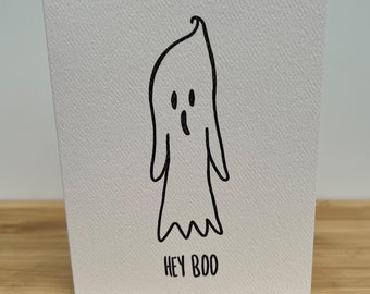 Greeting Card • Hey Boo • Illustrated Ghost Hand Lettered Just Because Love Best Friend