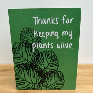Tarjeta de felicitación • Gracias por mantener vivas mis plantas • Gracias a la casa sentada ilustrada a mano