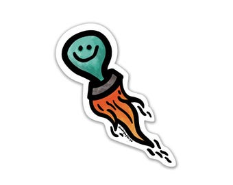 Rocket Man • Illustrated Astronaut Balloon Flames Vinyl Sticker