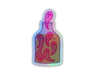 Ghosts Rising Out Of Jar • Illustrated Holographic Vinyl Sticker
