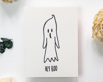 Hey Boo Greeting Card • Illustrated Ghost, Friend Love Card
