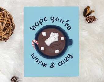 Leuke kerstkaart met warme chocolademelk • Ik hoop dat je warm en gezellig bent