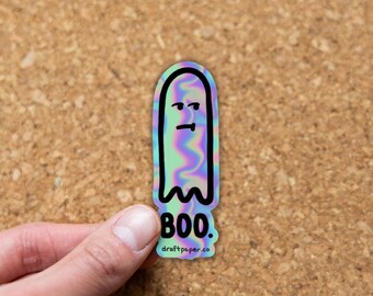 Annoyed Ghost, Boo Eyeroll • Illustrated Holographic Vinyl Sticker