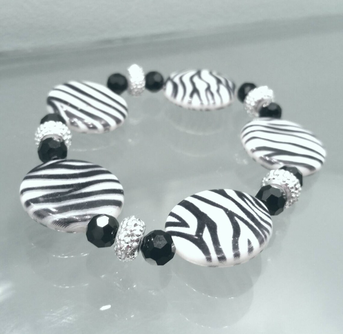 Zebra Print Beaded Bracelet Etsy