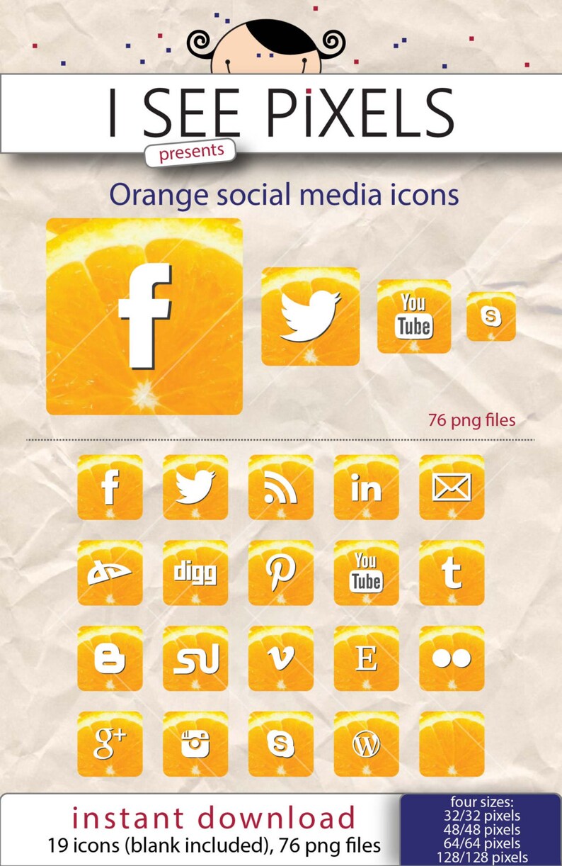 Orange social media icons perfect to renew your blogs and | Etsy