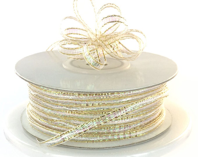 50 Yds Iridescent Gold 1/8 Pull String Ribbon Wedding Etsy