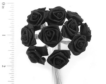 1/2 inch Black Ribbon Roses 3 inch 12 heads Favors Wedding Parties B77 