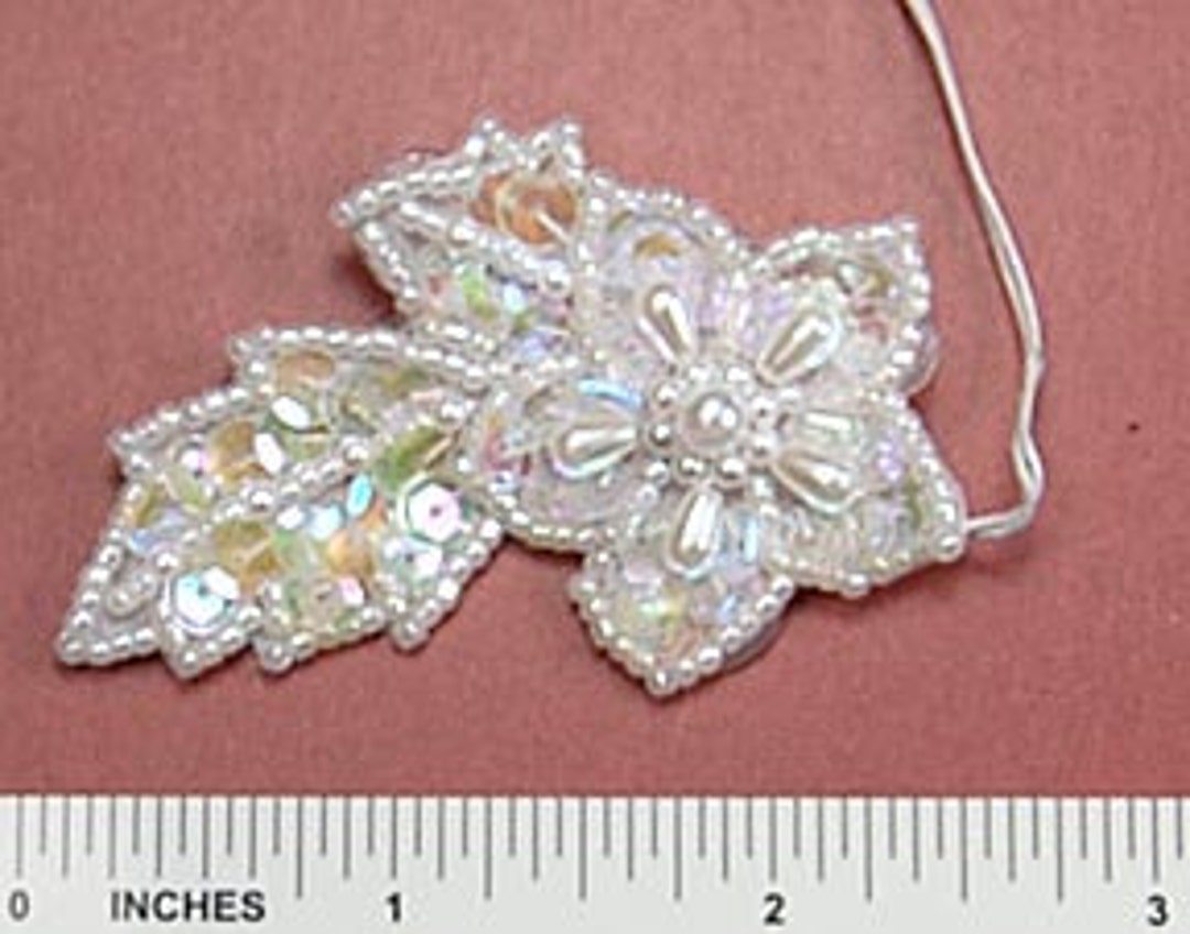 3 Sequin Pearl Iridescent Beaded Leaf Appliques Etsy