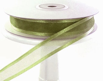 Moss Sage Green 3/8" Satin and Organza Pull Bow 25 Yards Makes 25 Bows 