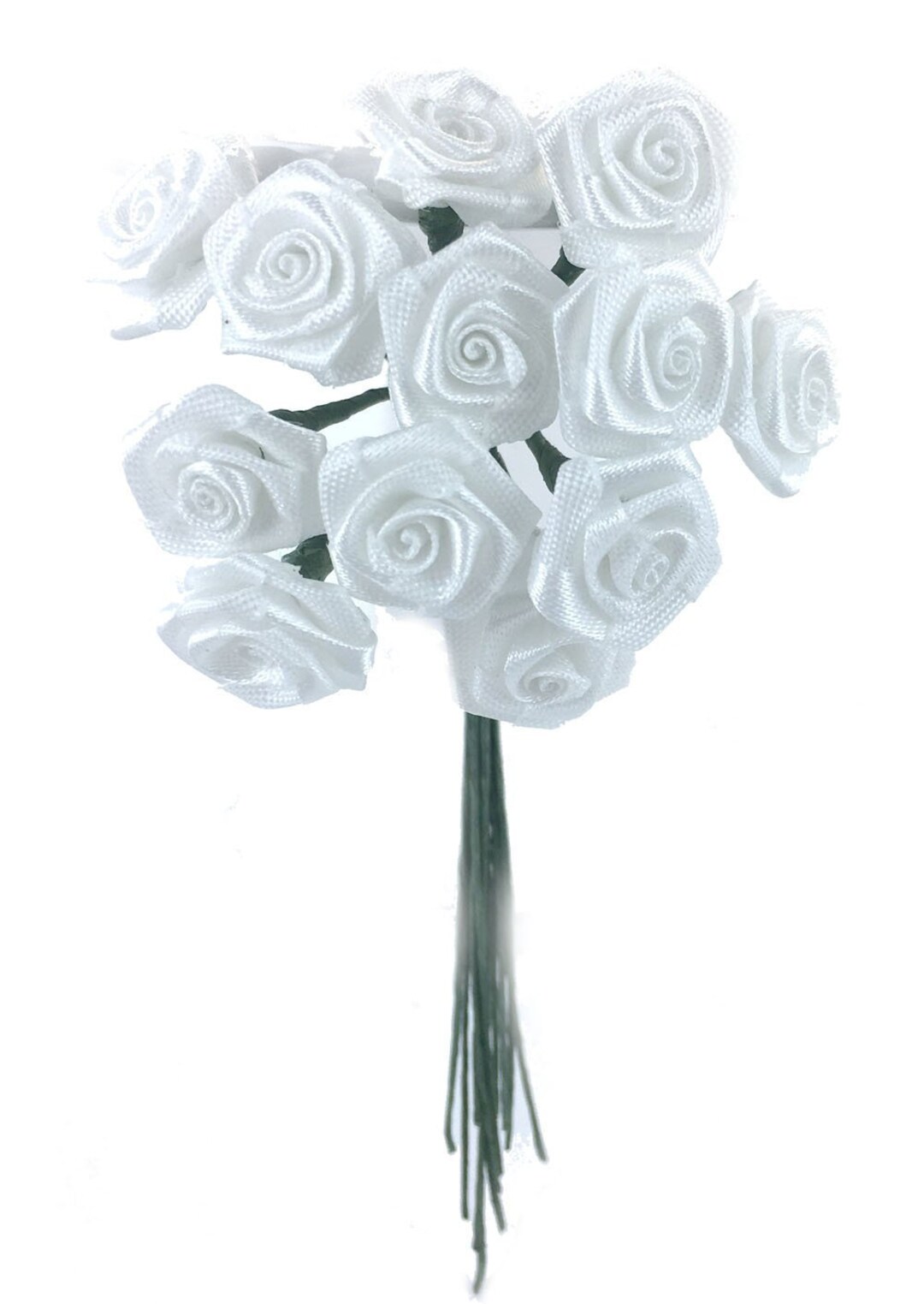 144 White 1/4 Ribbon Rose Craft Flowers Wedding Decor Green Stem Etsy