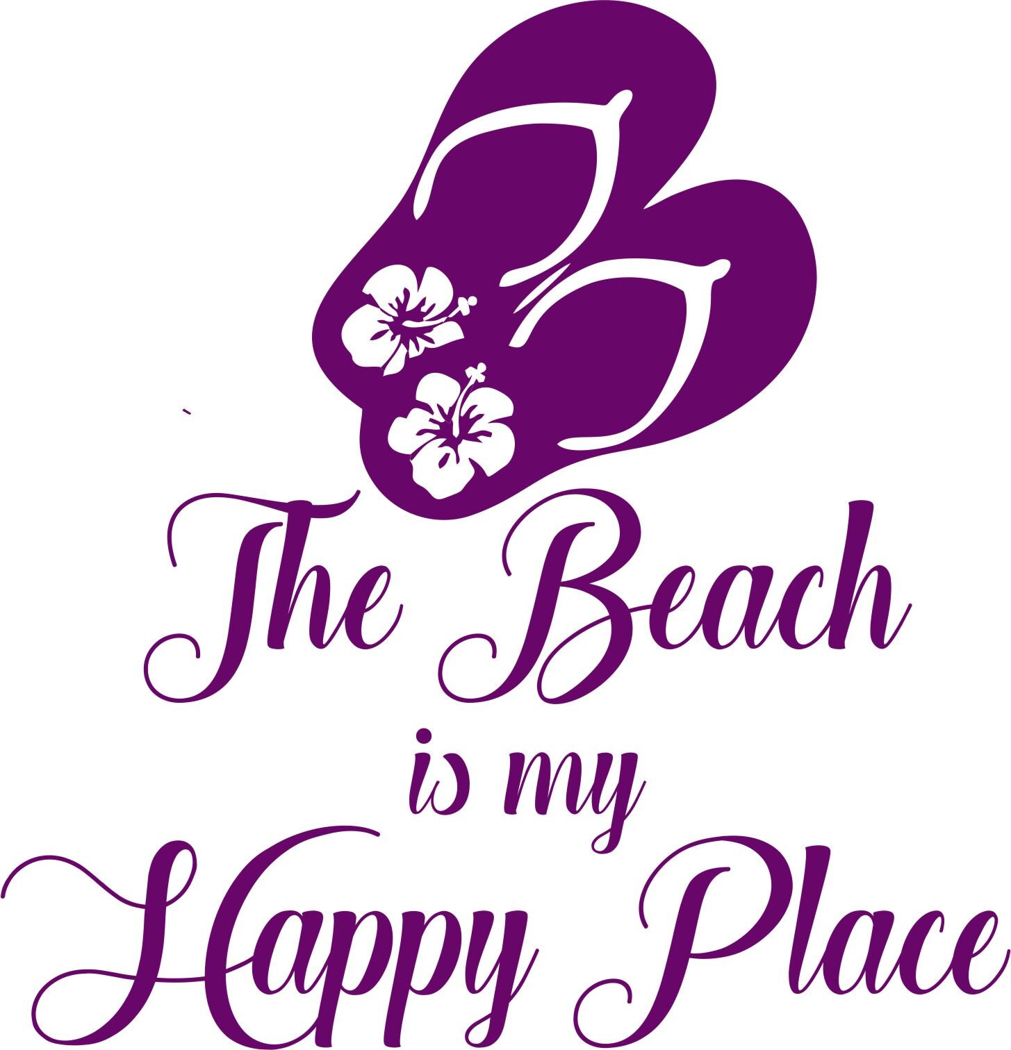 The BEACH Is My Happy Place Decal B Hibiscus Flip Flops Etsy