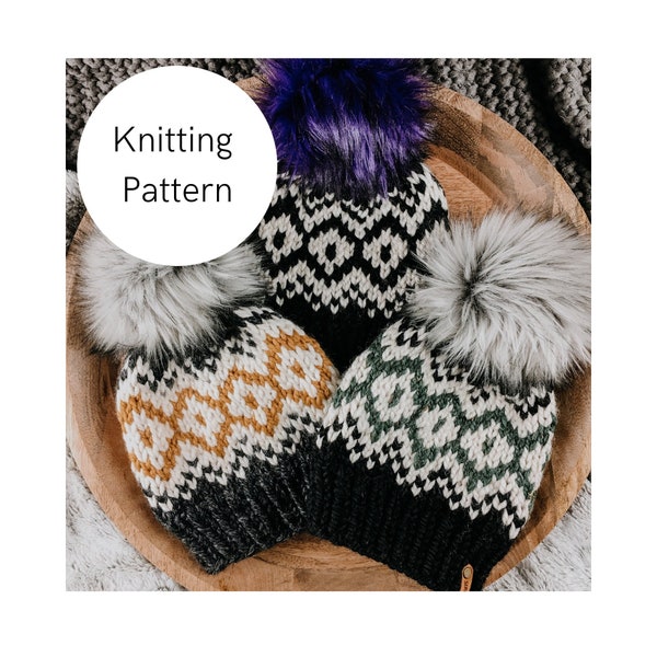 Chunky Knit Hensley Beanie Pattern | Knit pattern, Chunky knit hat pattern, Beanie pattern, Fair-isle knit hat pattern, Instant Download