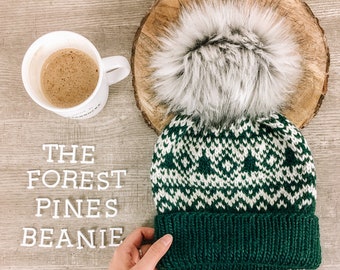 Forest Pines Beanie Knitting Pattern: Fair Isle Hat (PDF Pattern)