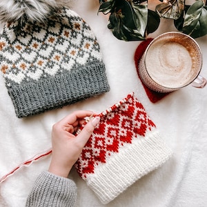 Cozy hearts beanie PATTERN | Knitted hat pattern, Fair-isle hat knitting pattern / Beanie knitting pattern / 6 sizes included