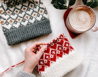 Cozy Hearts Beanie Knitting Pattern: Fair Isle Hat, 6 Sizes (PDF Pattern)