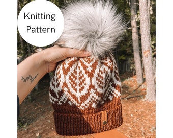 Autumn Beanie Knitting Pattern, Colorwork Hat (PDF Pattern)