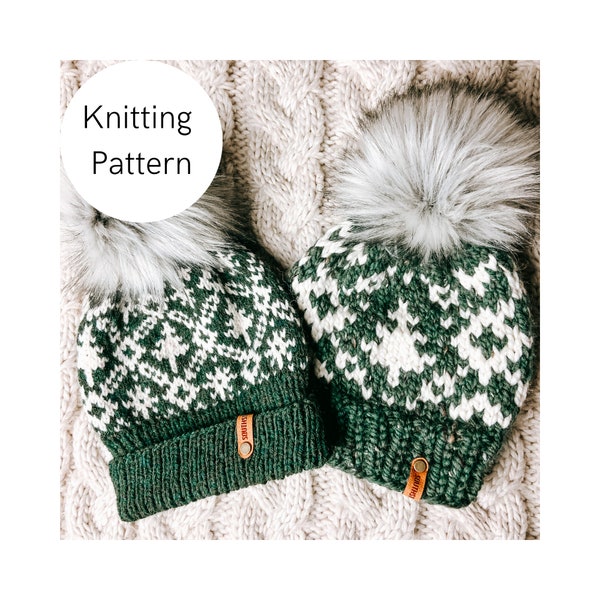Snowy Evergreen Beanie Pattern, knitted hat pattern, knit beanie pattern, womens knit hat pattern, winter hat pattern