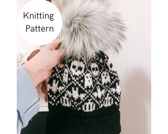 Spook-tober Beanie Knitting Pattern: Chunky Fair Isle Skull Hat (PDF Download)