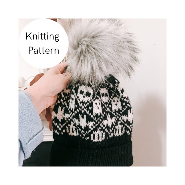 SPOOK-TOBER  2.0 Beanie Pattern | Knit pattern, Chunky knit hat pattern, Beanie pattern, Fair-isle knit hat pattern, Instant Download