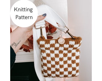 Mini checkered Crossbody Bag PATTERN | knitting pattern, knit bag, knitted bag, knit patterns, fair isle pattern, knit bag pattern