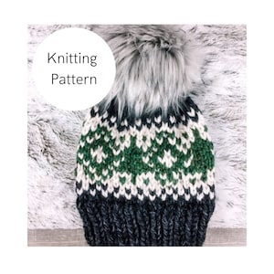 Chunky FOREST PINES hat| Knit pattern, Chunky knit hat pattern, Beanie pattern, Fair-isle knit hat pattern, Instant Download, knit pattern