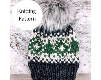Chunky Knit Forest Pines Beanie Pattern: Fair Isle (Instant Download)