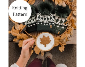 Pine Trees and Plaid Beanie Knit Pattern: Fair Isle Chunky Hat (PDF Pattern)