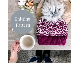Modello di berretto invernale da neve: cappello lavorato a maglia Fair Isle (modello PDF)