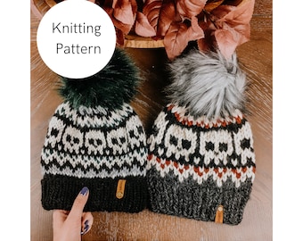 Spooky Skull Beanie Knit Pattern: Fair Isle Hat (Instant Download)