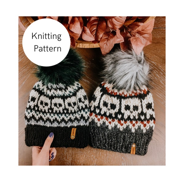 Spooky Skull Beanie Pattern | Knit pattern, Chunky knit hat pattern, Beanie pattern, Fair-isle knit hat pattern, Instant Download