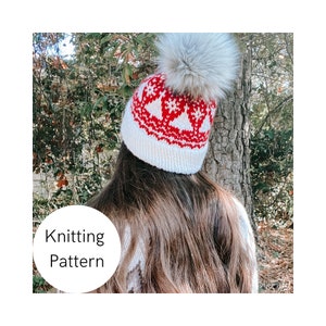 Cheerful Holiday Beanie PATTERN,  knitted hat pattern. knit beanie pattern, womens knit hat pattern, winter hat pattern