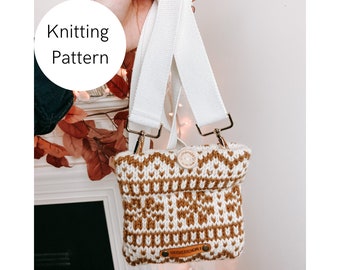 Mini Flower Crossbody Bag PATTERN | knitting pattern, knit bag, knitted bag, knit patterns, fair isle pattern, knit bag pattern